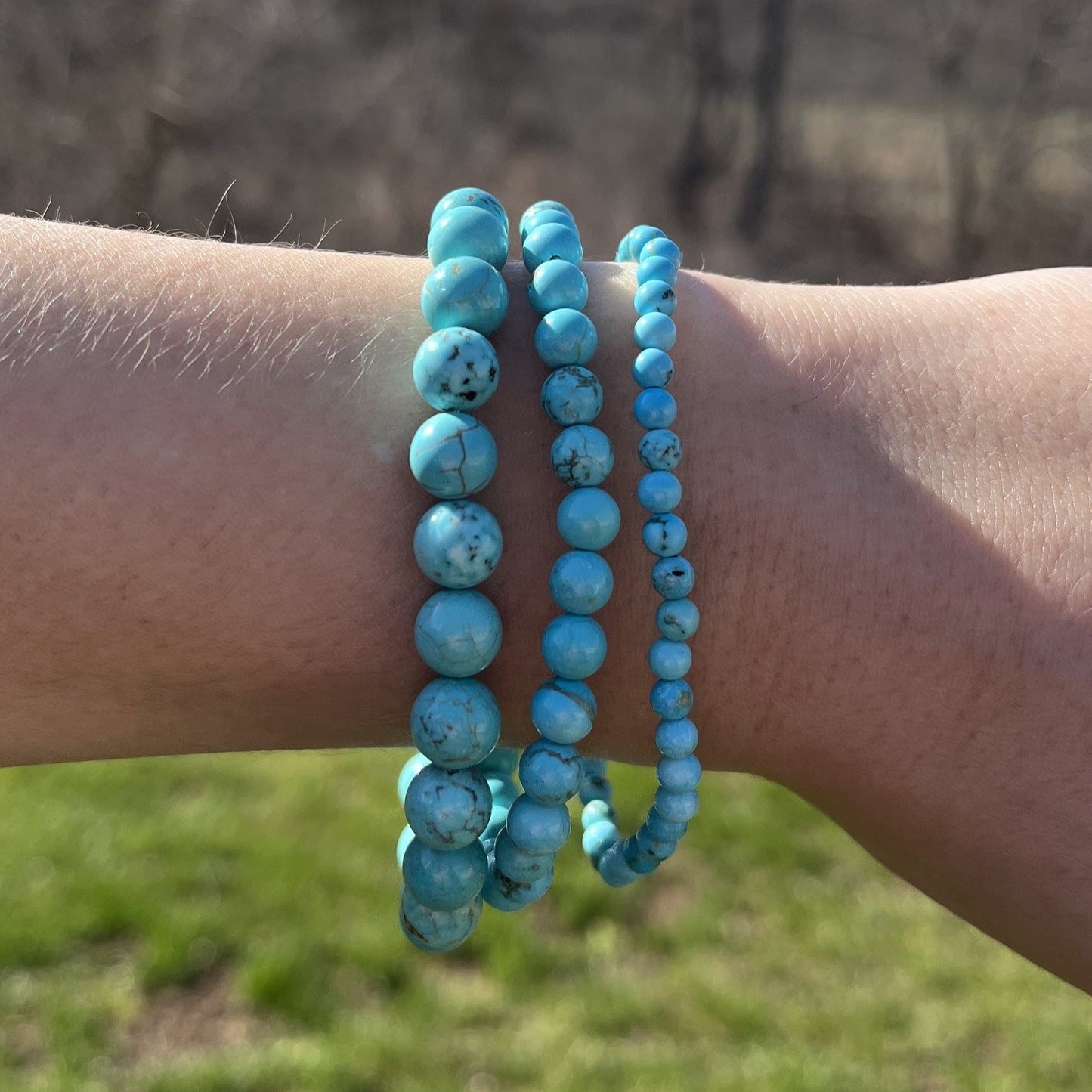 Turquoise Stone Bead Stretch Bracelet