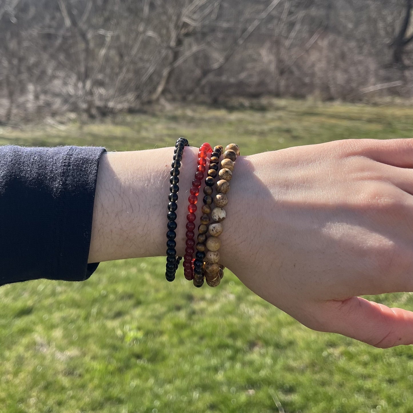 Black Obsidian Natural Stone Bead Stretch Bracelet