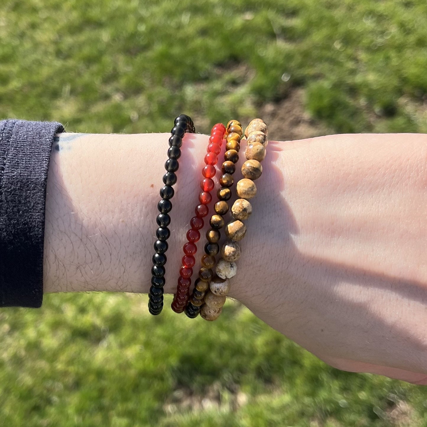 Black Obsidian Natural Stone Bead Stretch Bracelet