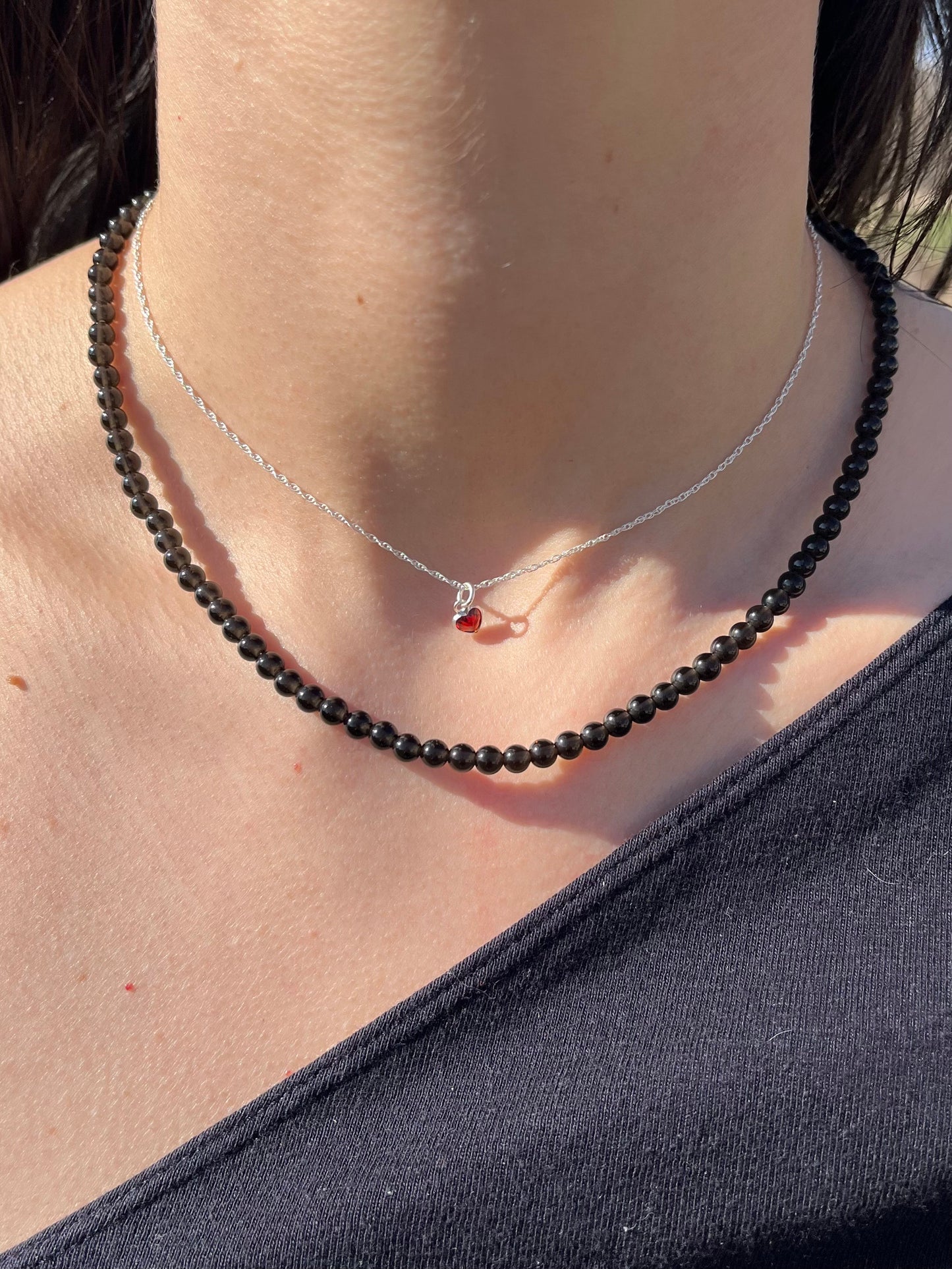 Red CZ Crystal Heart Choker Necklace - 925 Sterling Silver