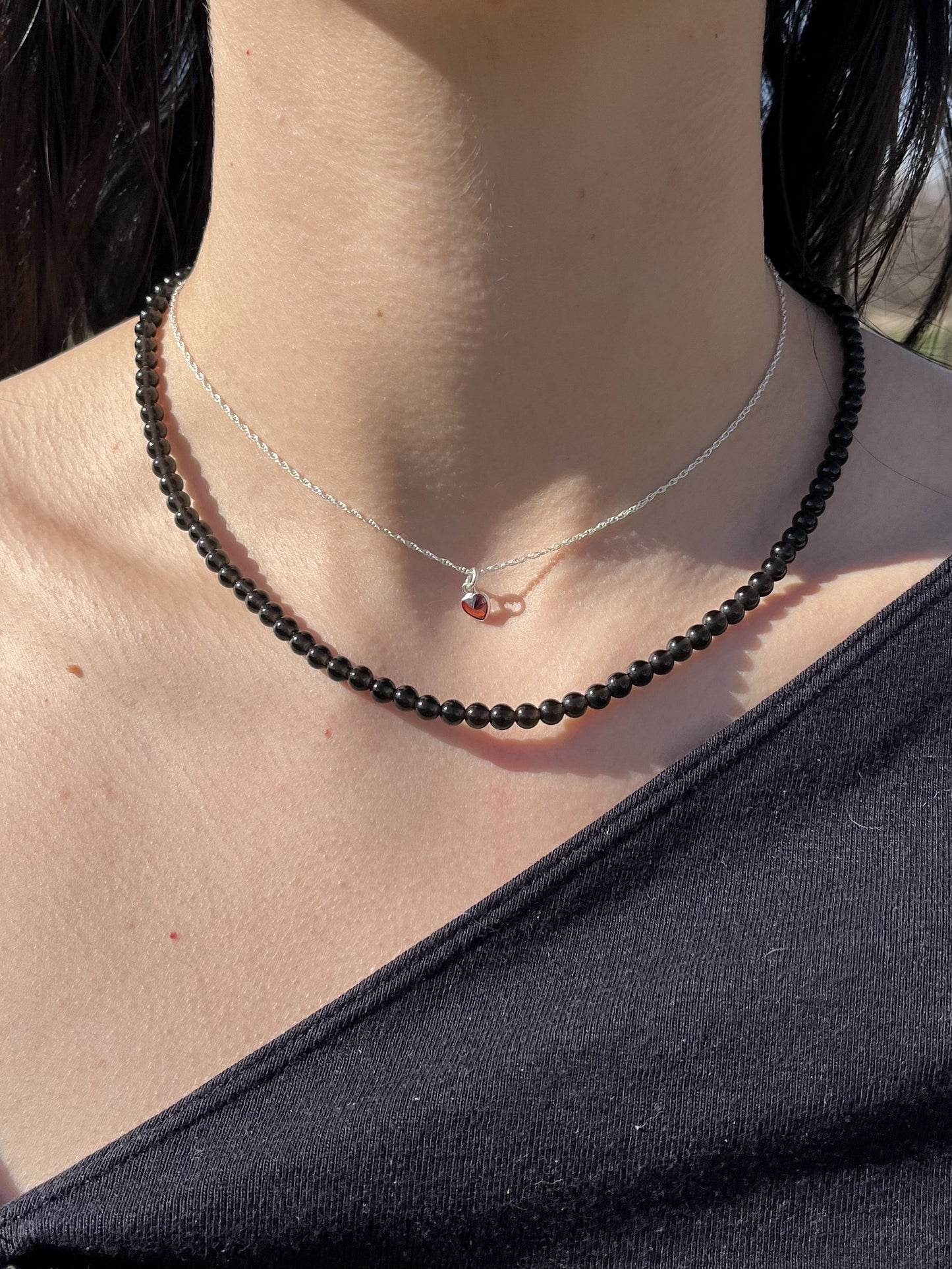 Black Obsidian Natural Stone Bead Necklace