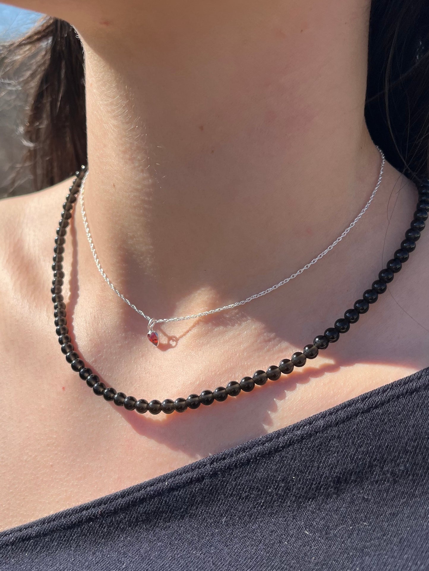Black Obsidian Natural Stone Bead Necklace