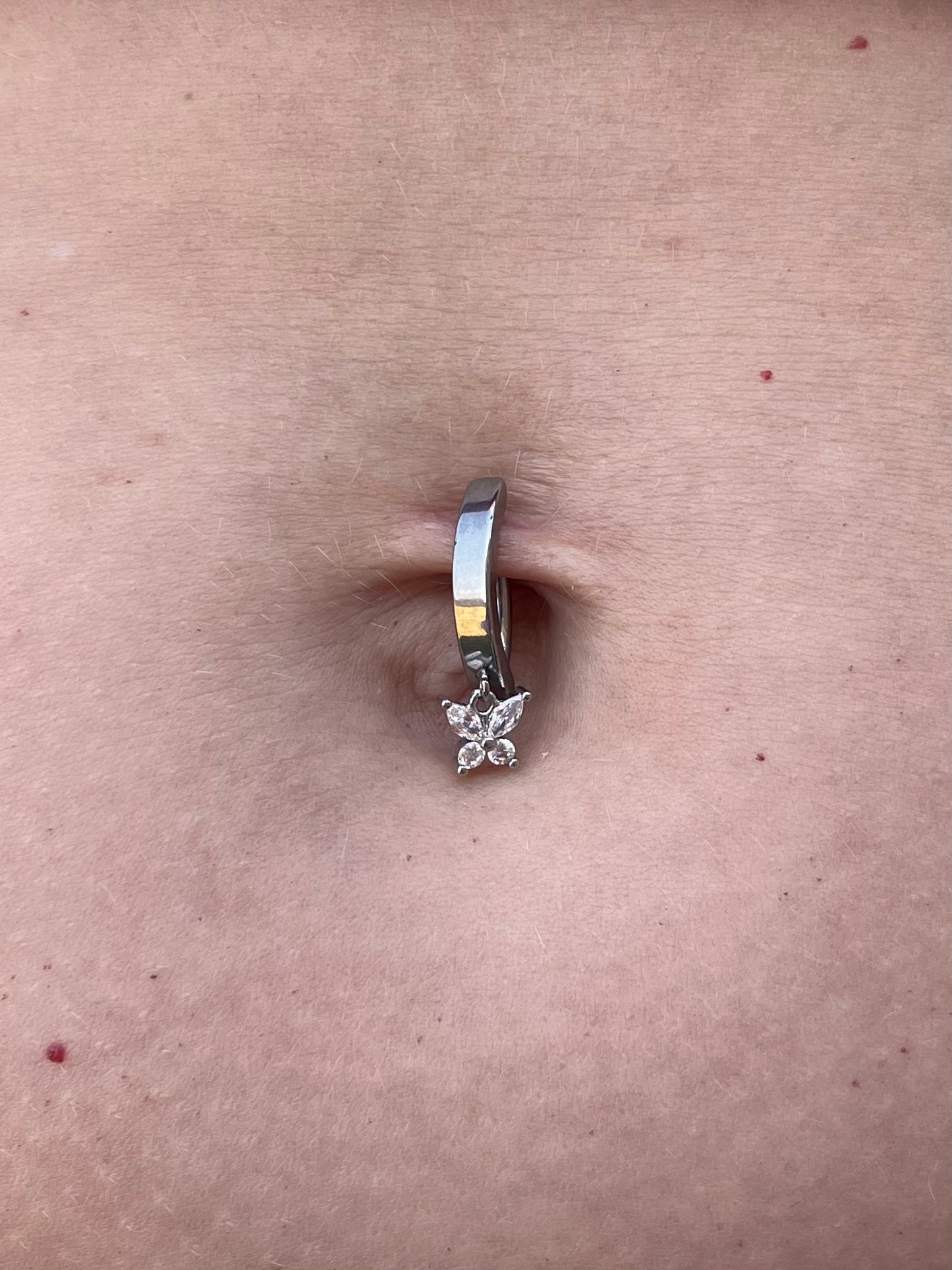 Dangling CZ Crystal Butterfly Hinged Curved Bar Clicker Belly Button Ring - 316L Stainless Steel