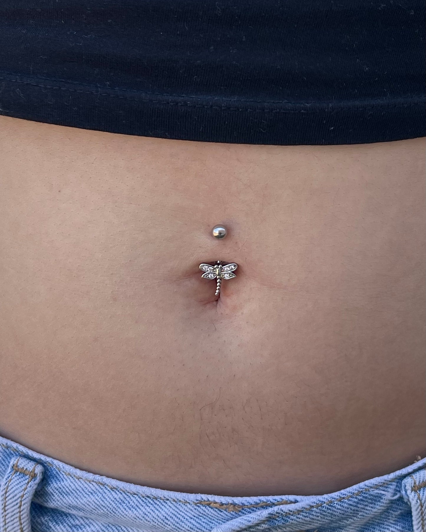 CZ Crystal Dragonfly Belly Button Ring - 316L Stainless Steel