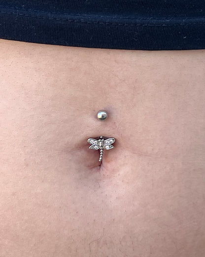 CZ Crystal Dragonfly Belly Button Ring - 316L Stainless Steel