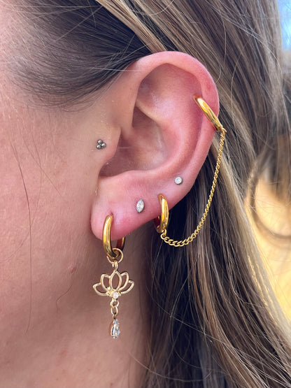 Connecting Chain Double Huggie Hoop Earrings - Pair - Stainless Steel