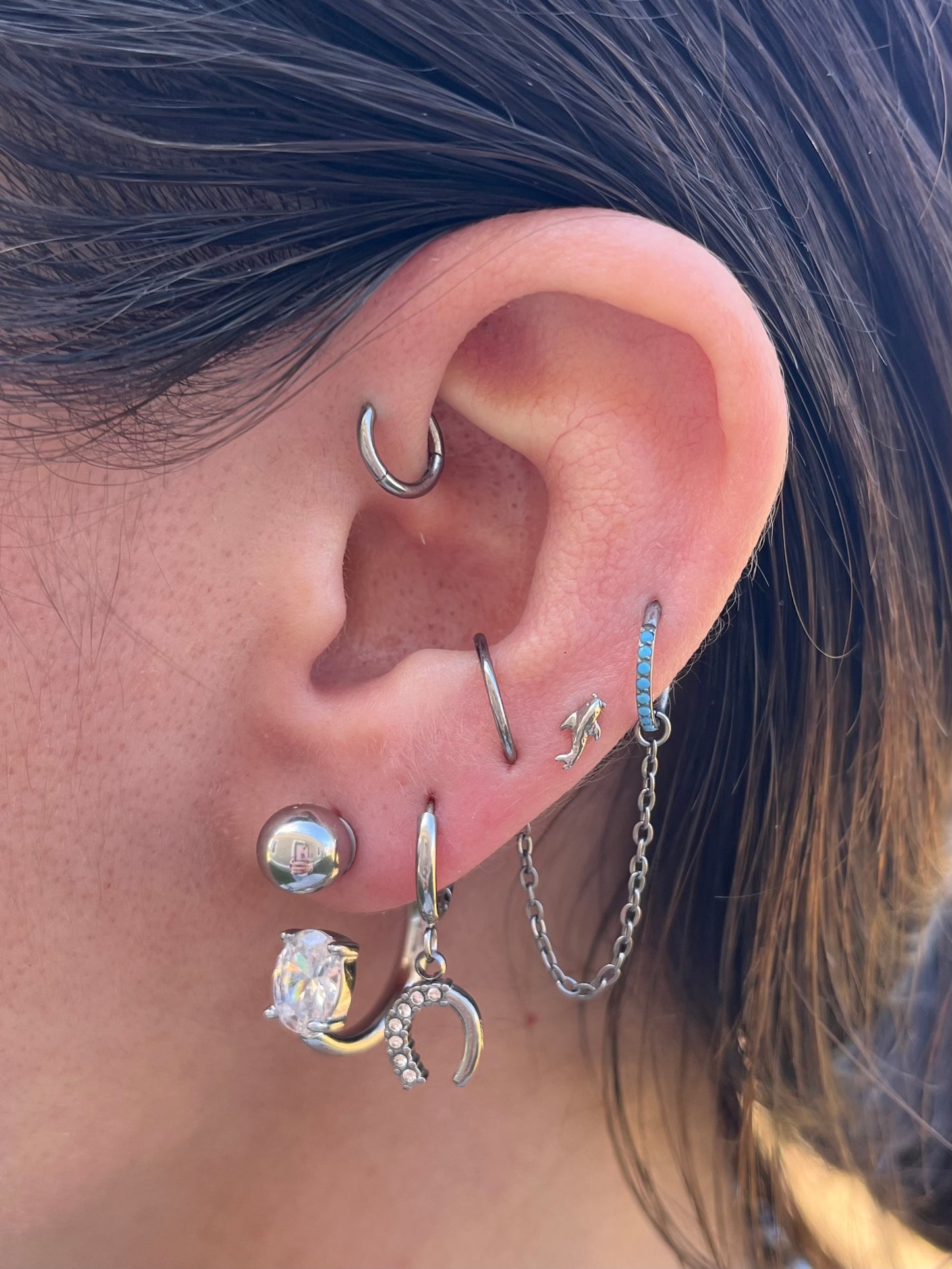 Crystal Horseshoe Dangling Huggie Hoop Earrings - Pair - 304 Stainless Steel