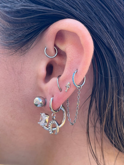 Crystal Horseshoe Dangling Huggie Hoop Earrings - Pair - 304 Stainless Steel
