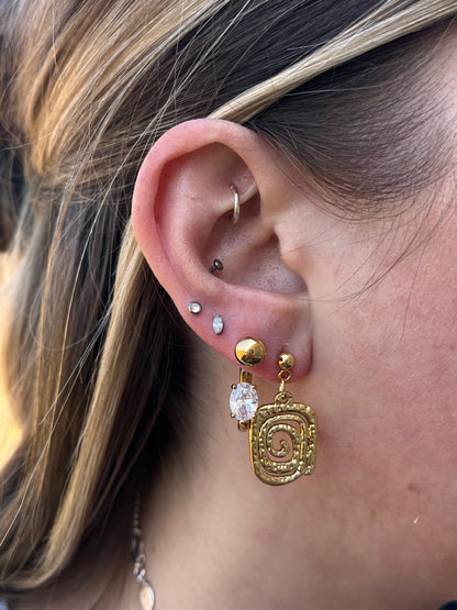 Spiral Square Dangling Earrings - Pair - 18K Gold Plated 304 Stainless Steel