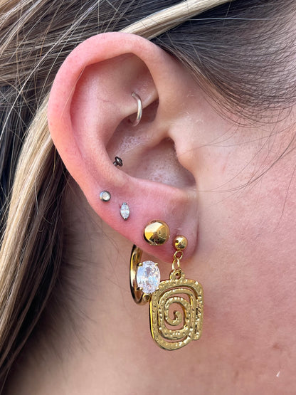 Crystal and Ball End Horseshoe Barbell Style Hoop Earrings - Pair