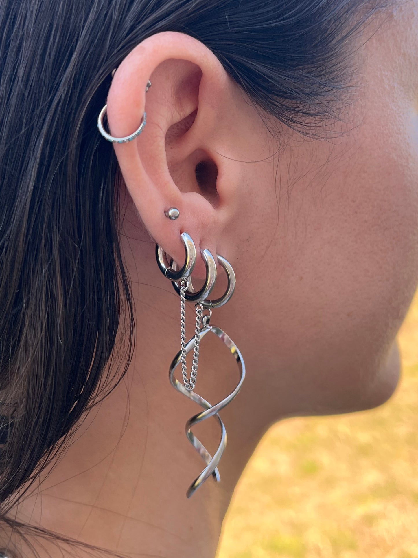 Twisted Coil Dangling Huggie Hoop Earrings - Pair - 304 Stainless Steel