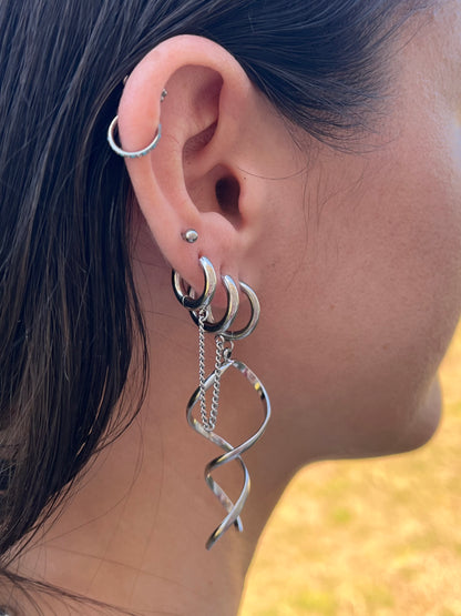 Twisted Coil Dangling Huggie Hoop Earrings - Pair - 304 Stainless Steel
