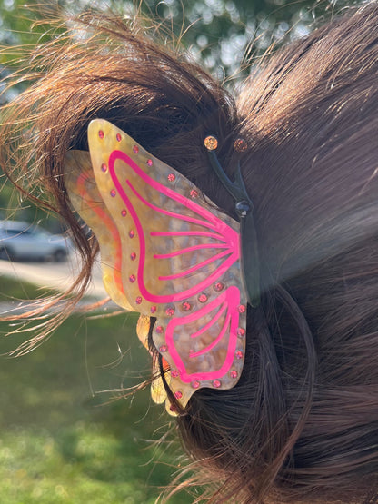 Yellow and Pink Butterfly Claw Hair Clip