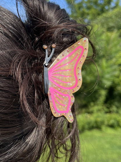 Yellow and Pink Butterfly Claw Hair Clip