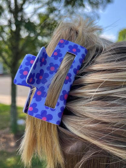 Flower Print Claw Hair Clip - Acrylic