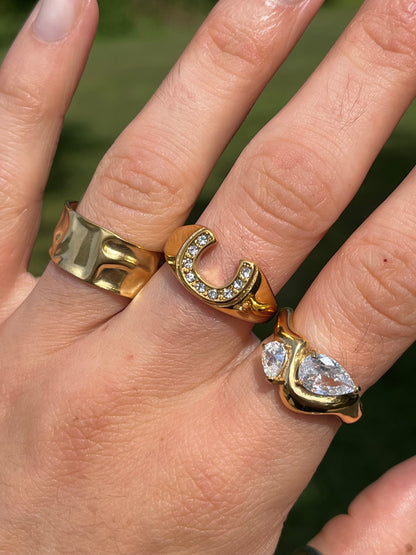 Thick Hammered Cuff Ring - 18k Gold Plated Stainless Steel