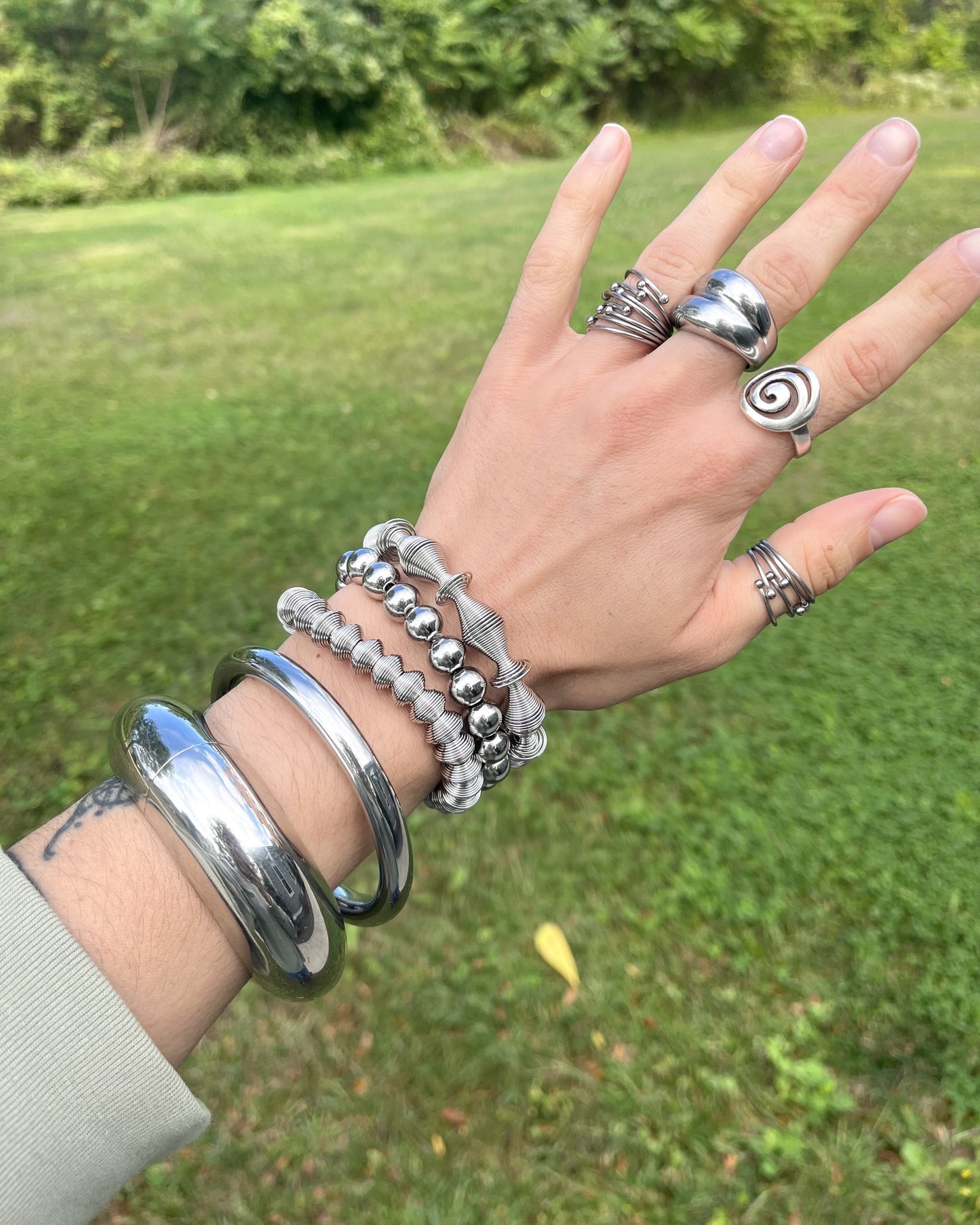 Sculpted Coil Spring Stretch Bracelet - Stainless Steel