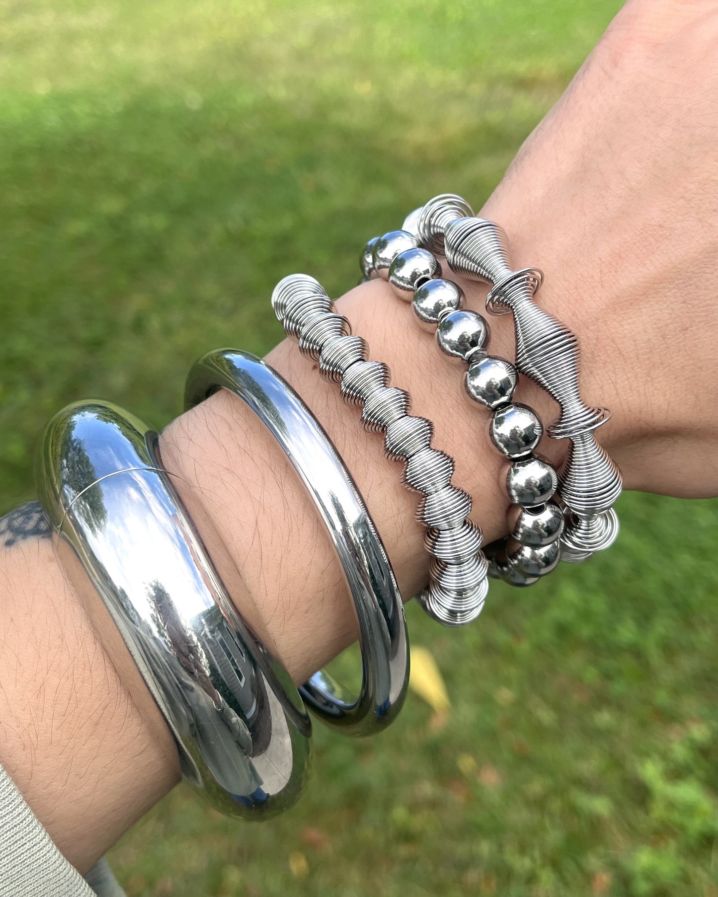Sculpted Coil Spring Stretch Bracelet - Stainless Steel