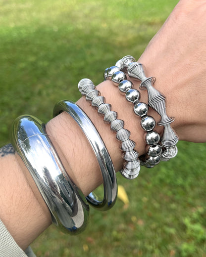 Sculpted Coil Spring Stretch Bracelet - Stainless Steel