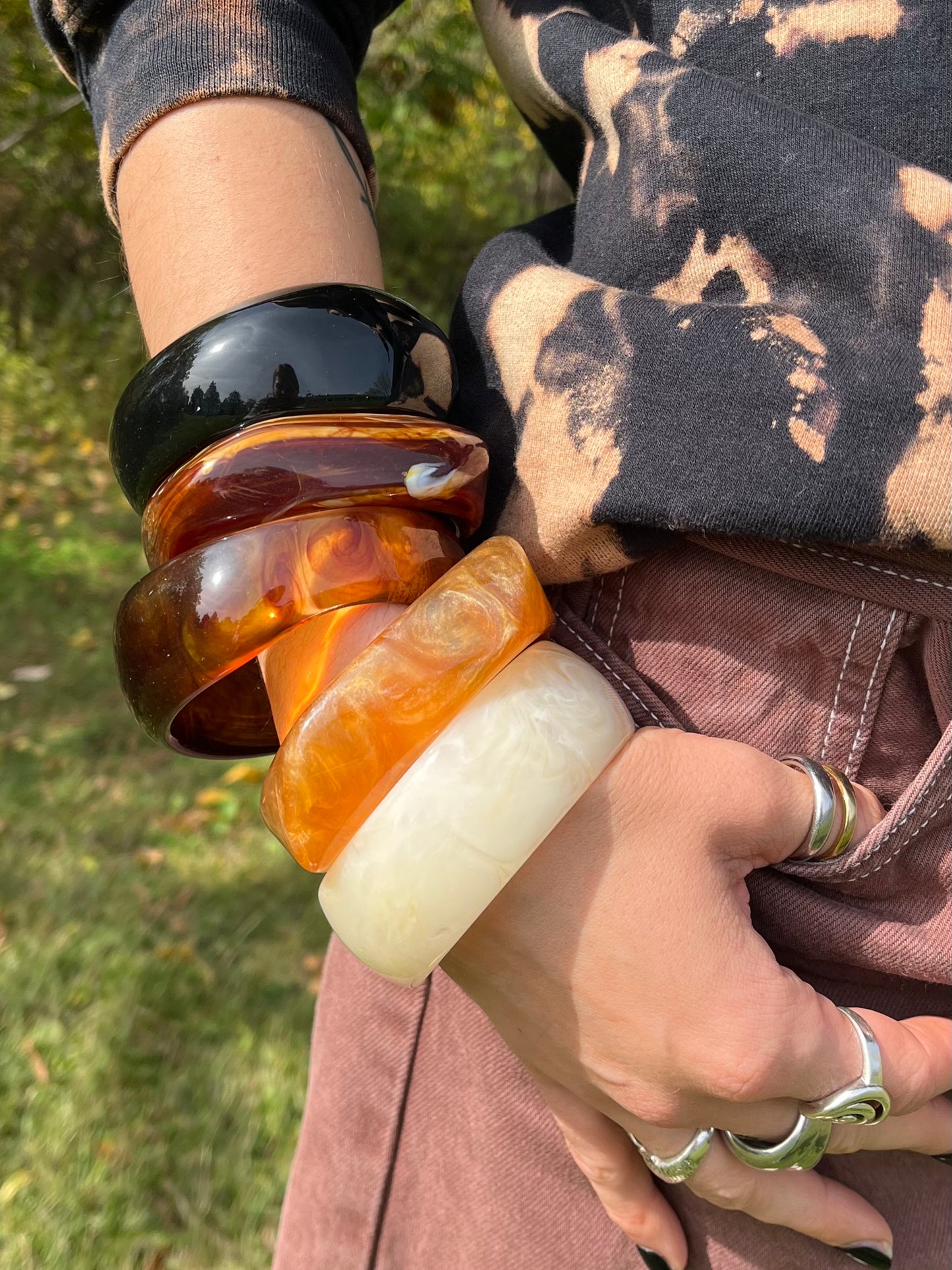 Caramel Swirl Resin Chunky Irregular Bangle Bracelet