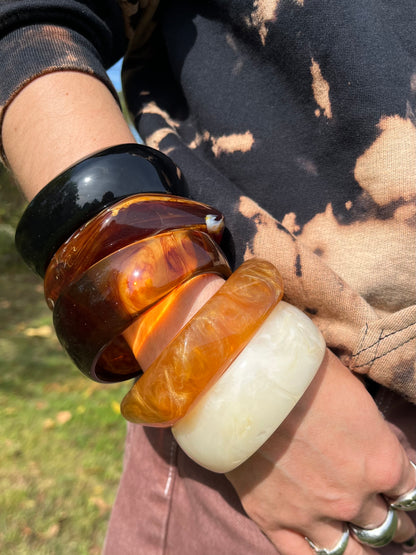 Caramel Swirl Resin Chunky Irregular Bangle Bracelet