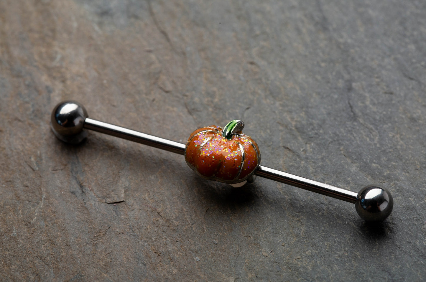 Little Glitter Pumpkin Industrial Barbell - 316L Stainless Steel