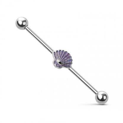 Glitter Seashell Industrial Barbell - 316L Stainless Steel