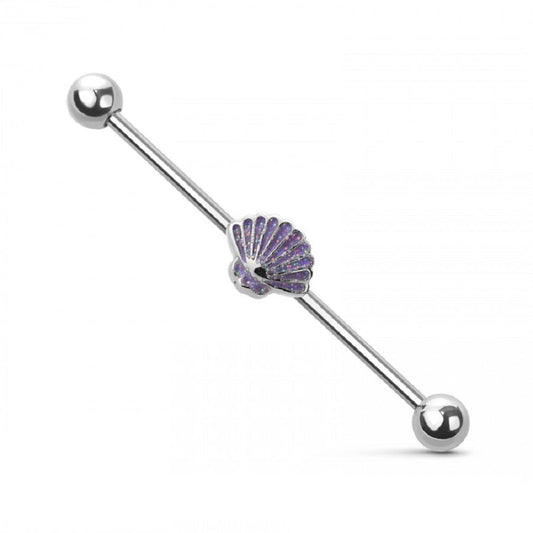 Glitter Seashell Industrial Barbell - 316L Stainless Steel