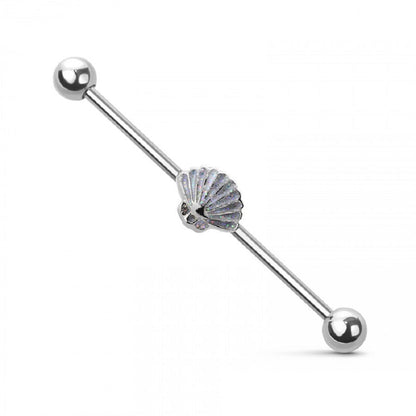 Glitter Seashell Industrial Barbell - 316L Stainless Steel