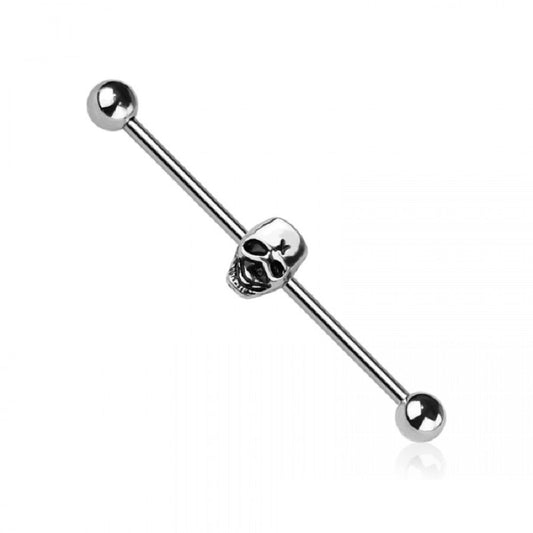 Skull Head Industrial Barbell - 316L Stainless Steel