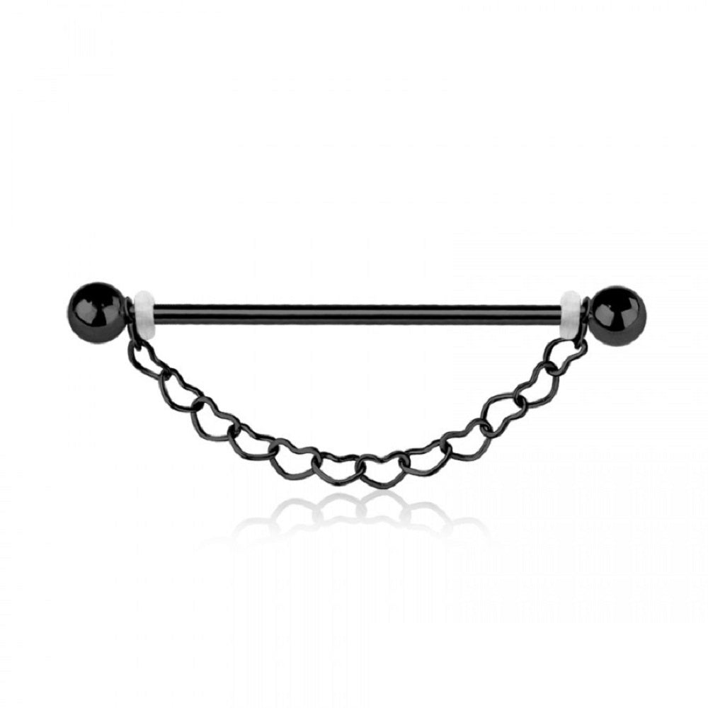 Industrial Barbell with Dangling Heart Chain - 316L Stainless Steel