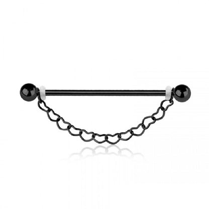 Industrial Barbell with Dangling Heart Chain - 316L Stainless Steel