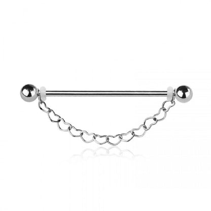 Industrial Barbell with Dangling Heart Chain - 316L Stainless Steel