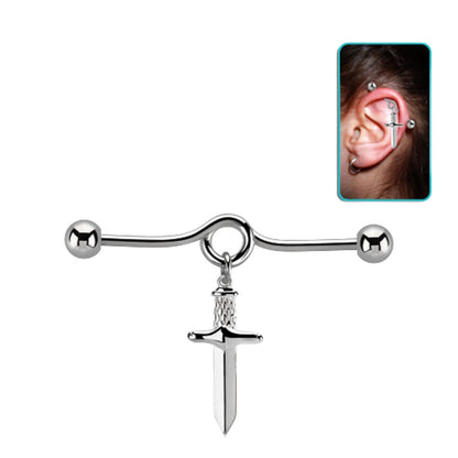 Loop with Dangling Dagger Industrial Barbell - Stainless Steel