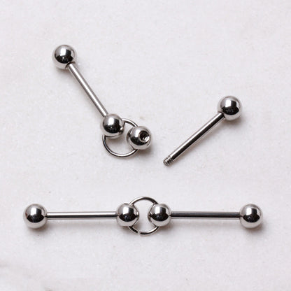 Double Ball with Ring Industrial Barbell - 16L Stainless Steel