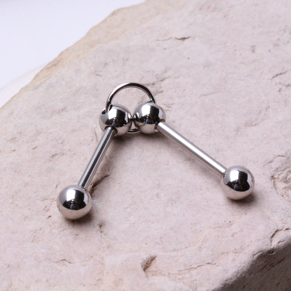 Double Ball with Ring Industrial Barbell - 16L Stainless Steel