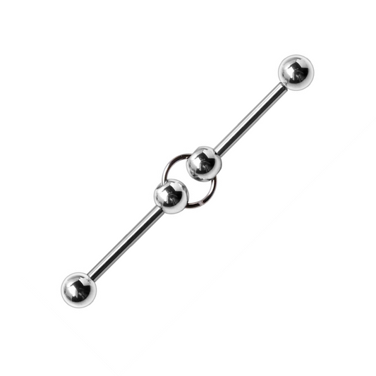 Double Ball with Ring Industrial Barbell - 16L Stainless Steel