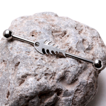 Fish Bone Industrial Barbell - 316L Stainless Steel