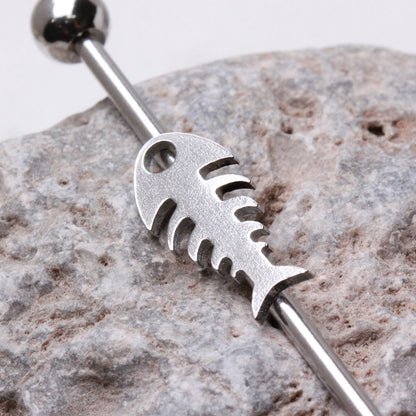 Fish Bone Industrial Barbell - 316L Stainless Steel