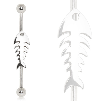 Fish Bone Industrial Barbell - 316L Stainless Steel