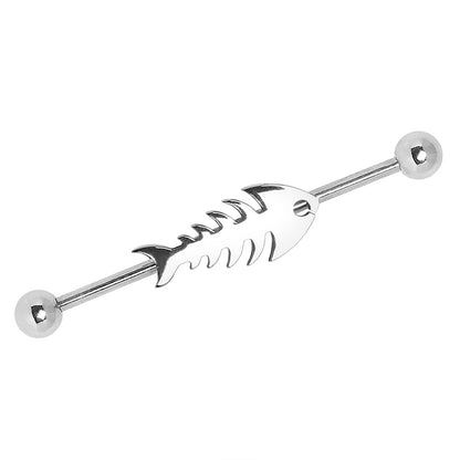 Fish Bone Industrial Barbell - 316L Stainless Steel