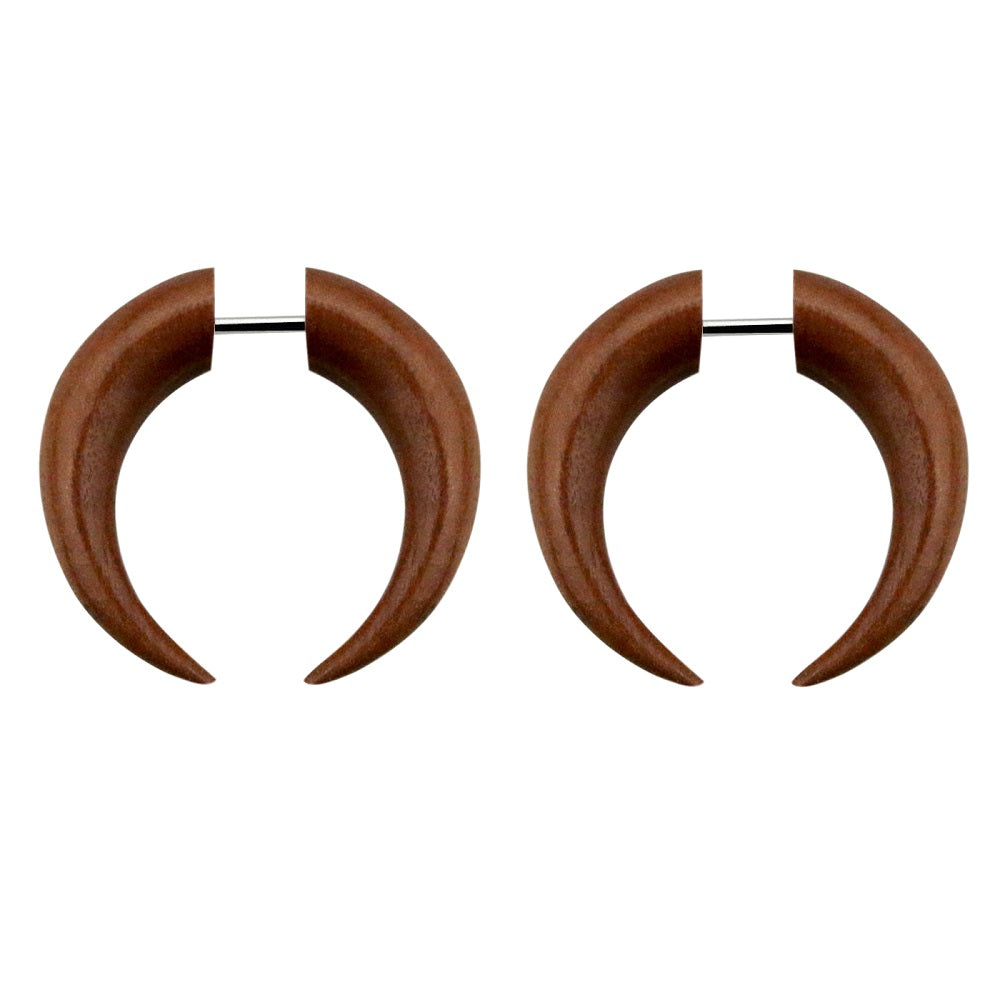 Organic Sawo Wood Fake Pincher Taper Plugs - Stainless Steel