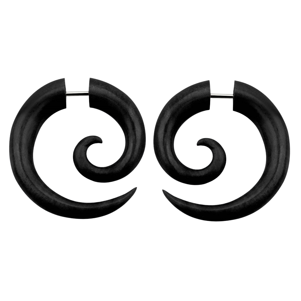 Organic Areng Wood Fake Spiral Taper Plug Earrings - Pair