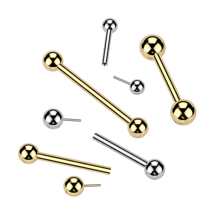 Threadless Push-In Barbells with One Fixed Ball - Pair - ASTM F-136 Implant Grade Titanium