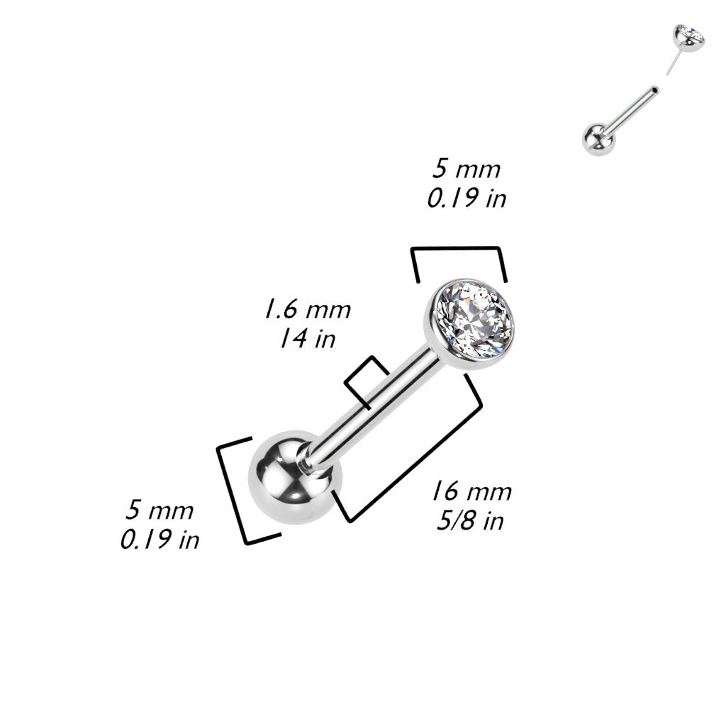 Threadless Push In CZ Crystal Top Barbell - F136 Implant Grade Titanium