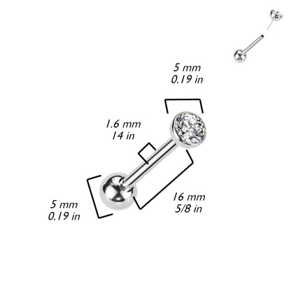 Threadless Push In CZ Crystal Top Barbell - F136 Implant Grade Titanium