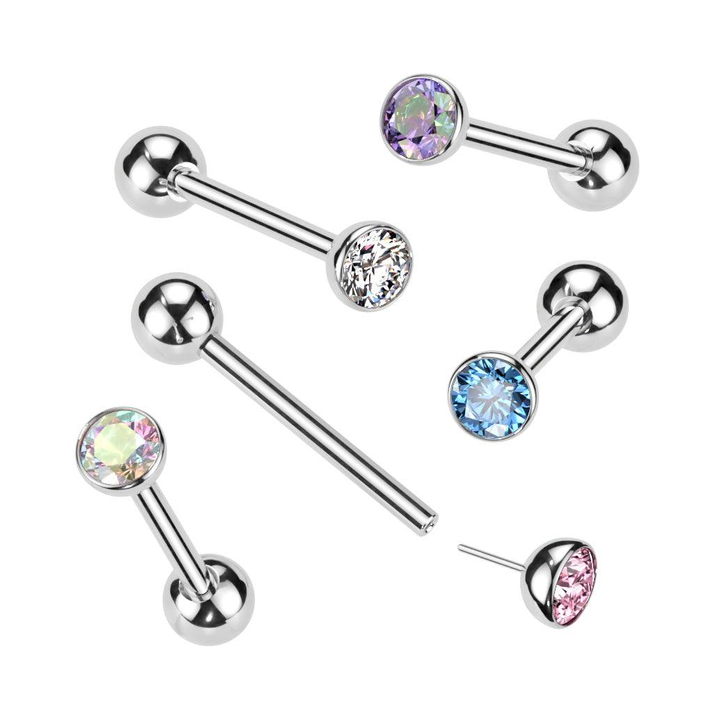 Threadless Push In CZ Crystal Top Barbell - F136 Implant Grade Titanium