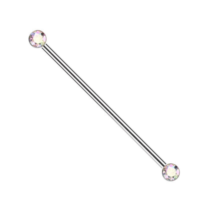 Threadless Push-In CZ Crystal Ends Industrial Barbell - ASTM F-136 Implant Grade Titanium