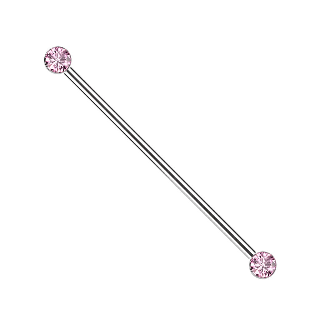 Threadless Push-In CZ Crystal Ends Industrial Barbell - ASTM F-136 Implant Grade Titanium