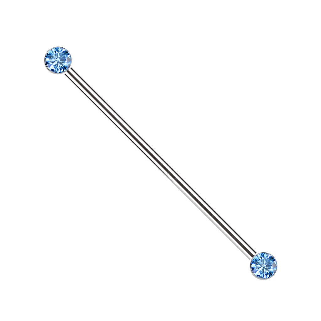 Threadless Push-In CZ Crystal Ends Industrial Barbell - ASTM F-136 Implant Grade Titanium